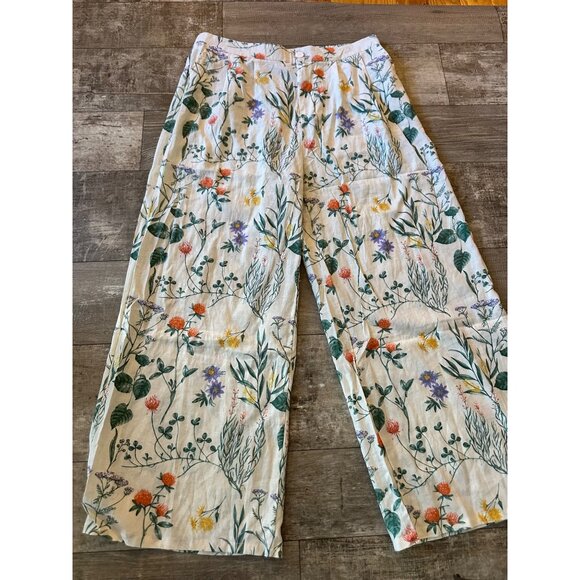 Laura Ashley Pants - New Laura Ashley XL Womens Floral Wide-Leg Pants Linen Rayon Blend Beige travel